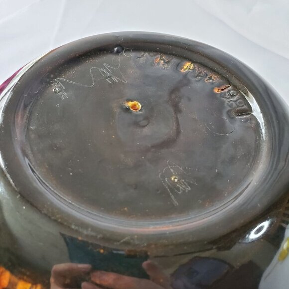 Vintage 1980s Art Pottery Planter Desert Landscape & Palm Tree Design Signed - Picture 16 of 16